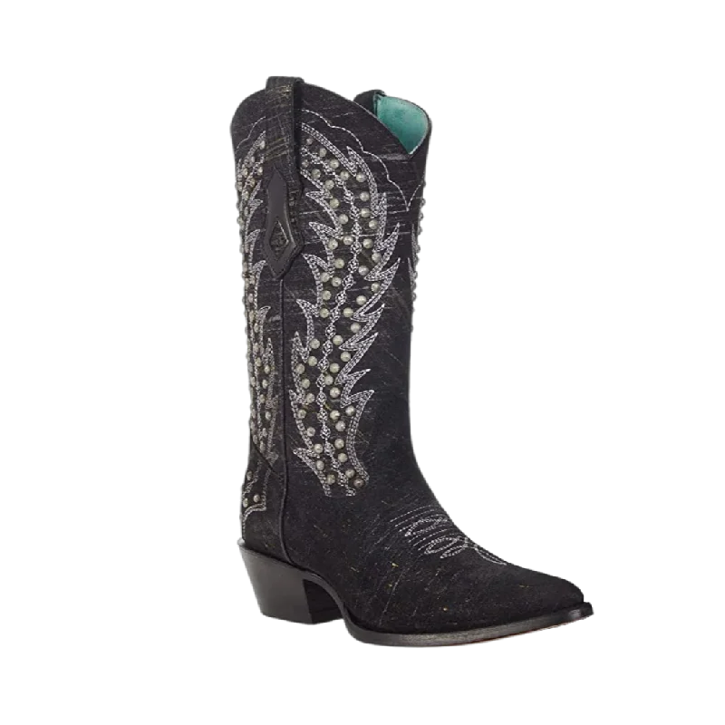 Running Footwear Sale Corral Women's Black Studded White Embroidery Boots