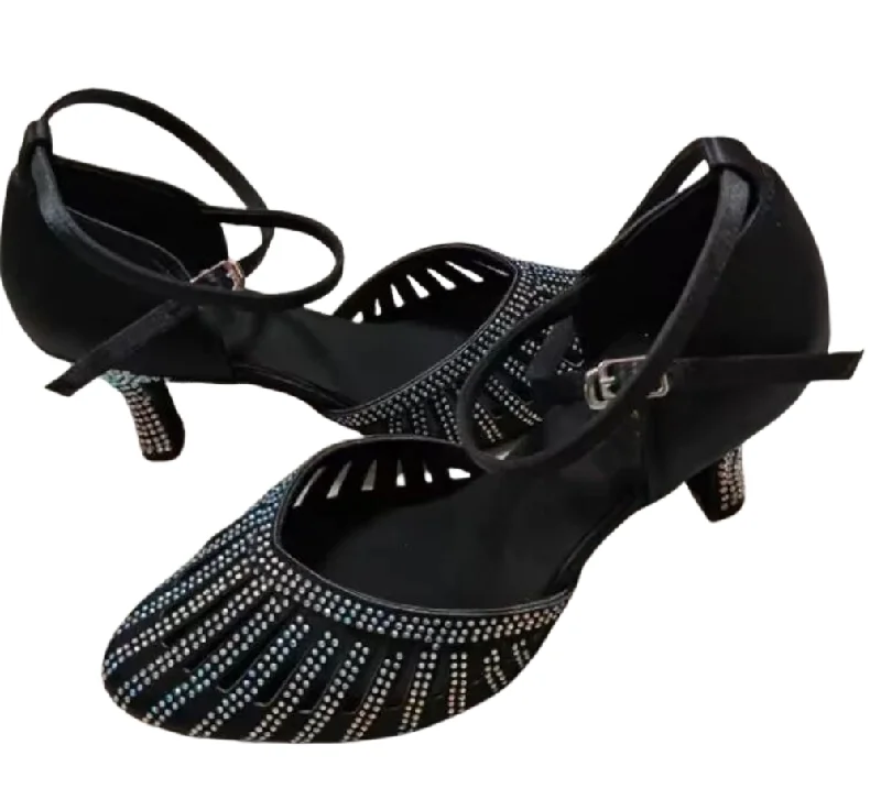 Women’s Athletic Shoes Black Rhinestone Ballroom Closed Toe Standard Waltz Dance Shoes