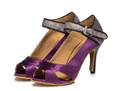 Sporty Hiking Shoes Purple Satin Ballroom Shoes Latin Salsa Dance Heels