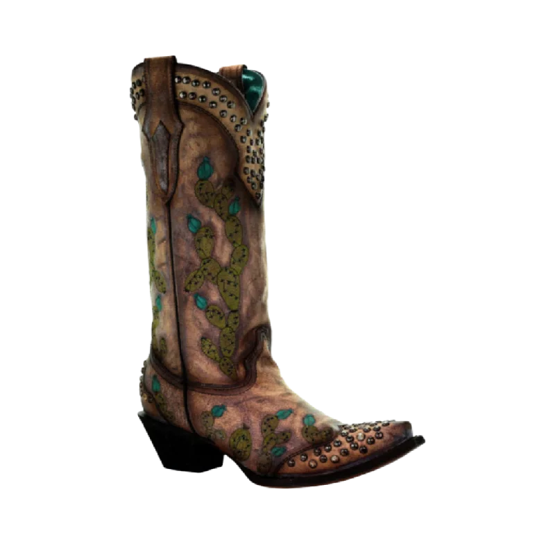 Stylish High Heel Sandals Corral Women's Saddle Nopal Cactus Embroidered Boots