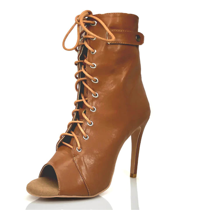 Cozy Casual Shoes Dark Tan Leather Jazz Boots Dance Booties for Heels Dance Class