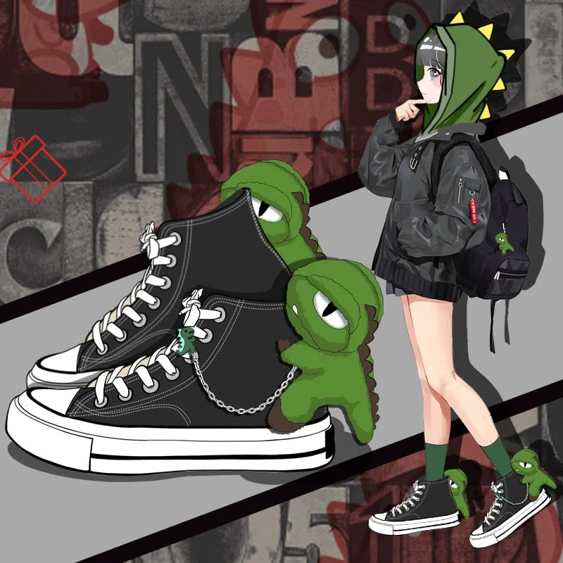 Waterproof Sports Shoes Anime Dinosaurs High Tops Canvas Shoes