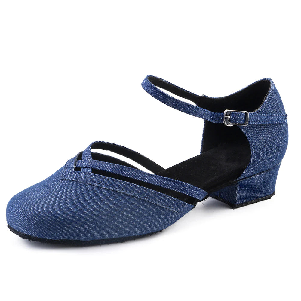 Women’s Comfortable Boots Swing Dance Shoes for Women Closed Toe Low Heel Denim