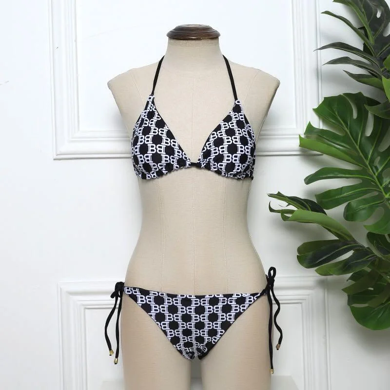 Stylish Winter Footwear Balmain Logo Design Two-Piece Black Sexy Bikini