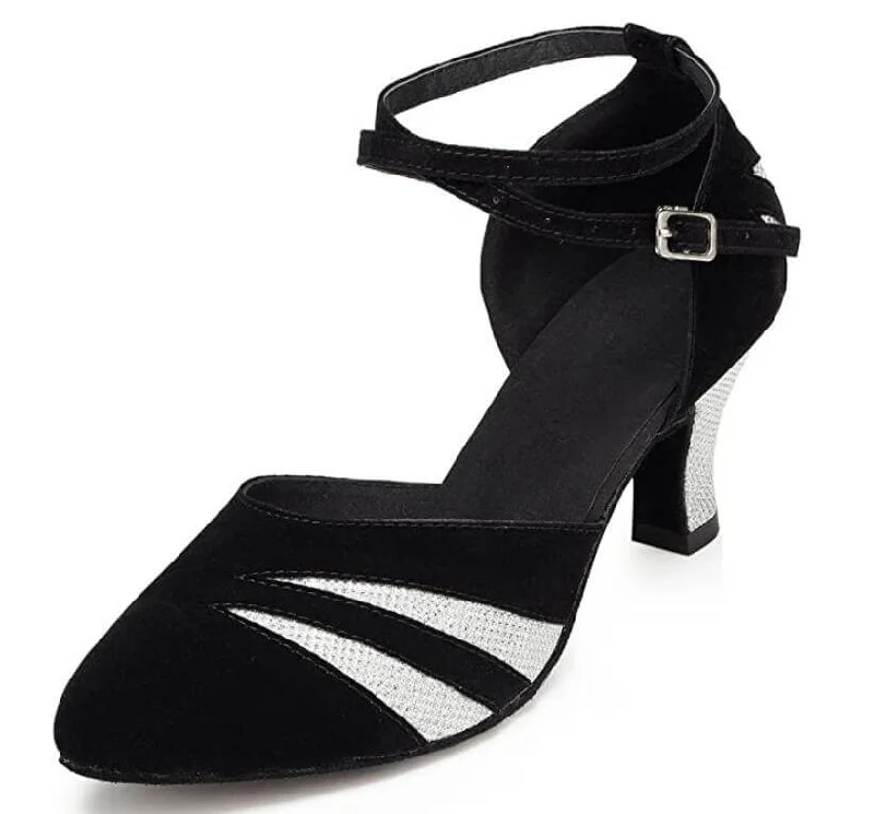 Women’s Comfort Shoes Black Velvet Ballroom Dancing Shoes Latin Closed Toe Dance Shoes