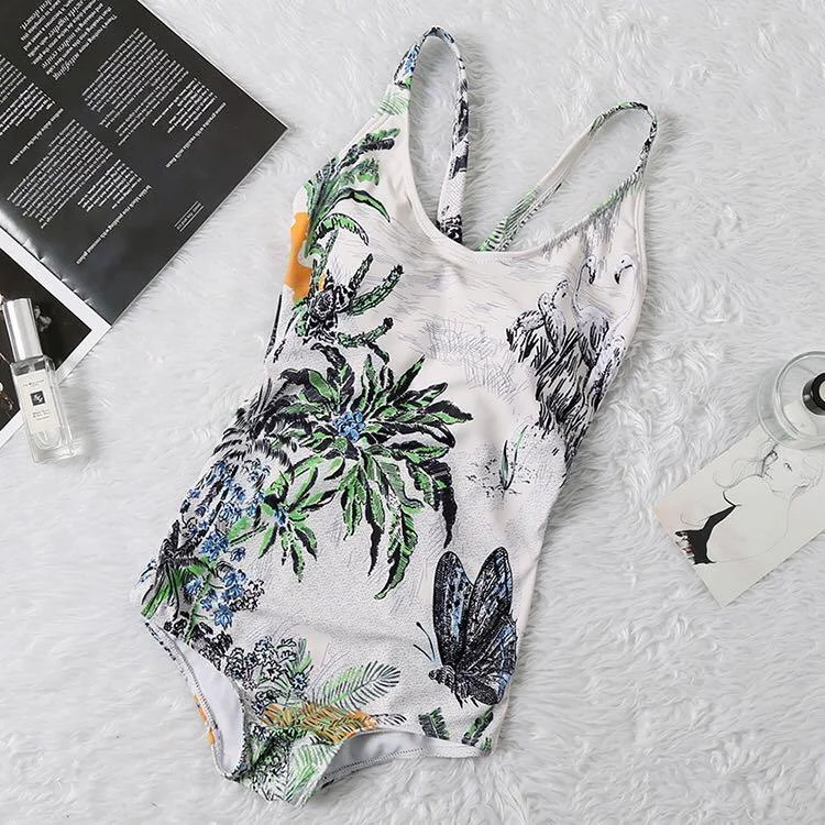 Casual Sandals Collection Christian Dior One-Piece Sexy Body-Suited Green Flowered Summer Bikini