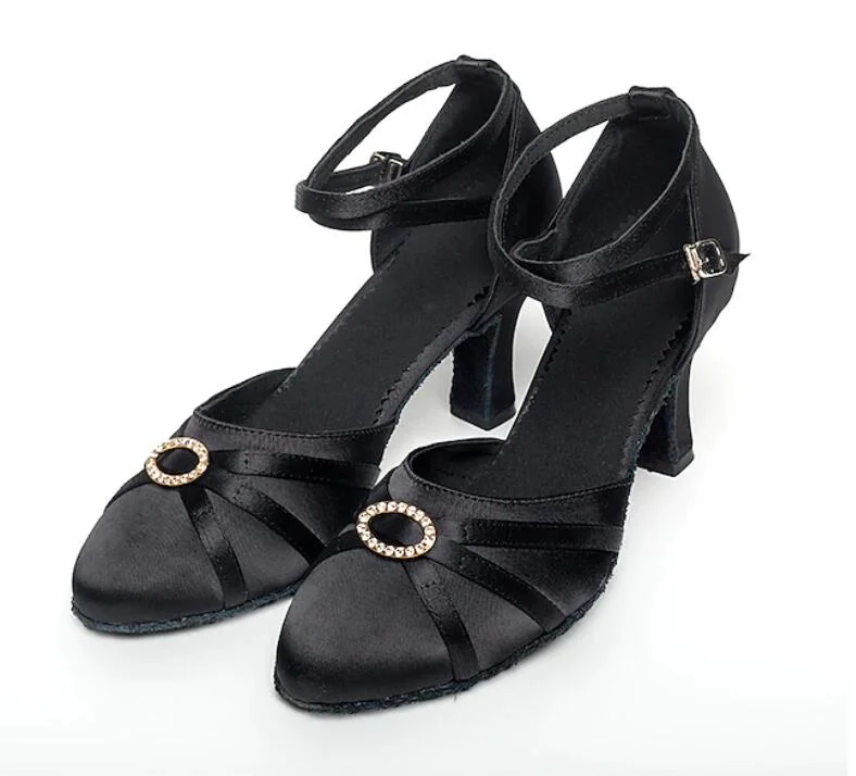 Women’s Platform Shoes Black Satin Closed Toe Ballroom Dance Shoes Latin Salsa Dancing Shoes