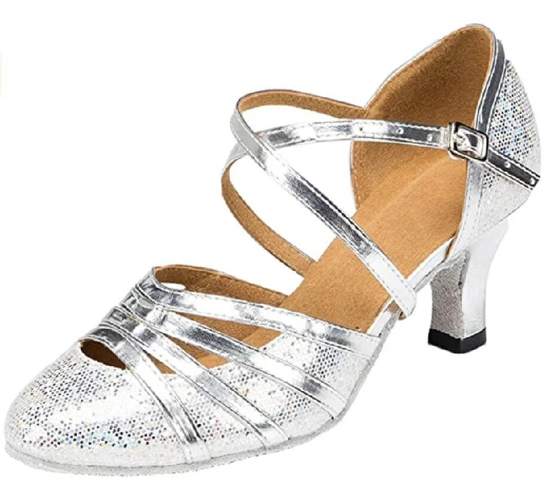 Women’s Formal Flats Silver Glitter Ballroom Closed Toe Dance Shoes