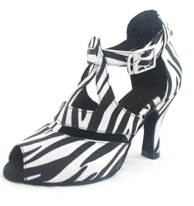 Stylish Work Sneakers Zebra Satin Ballroom Dancing Heels Latin Salsa Dance Shoes