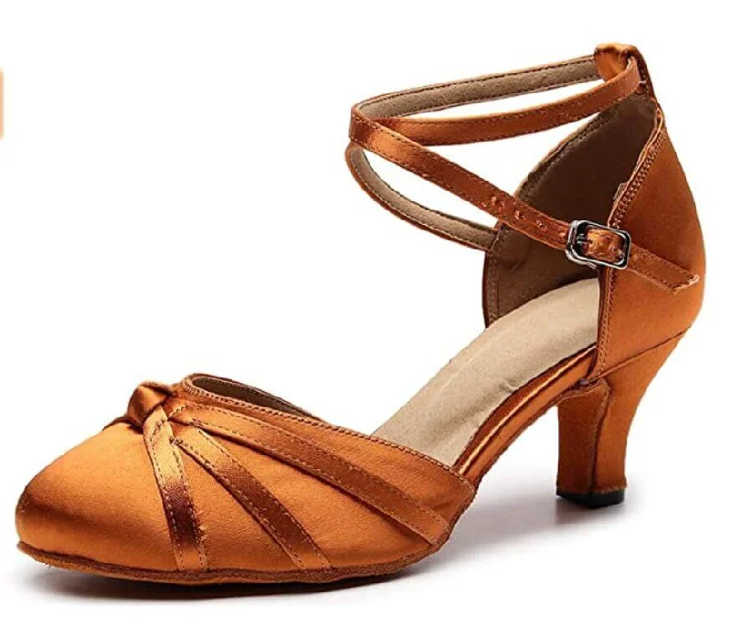 Women’s Winter Shoes Dark Tan Closed Toe Ballroom Dance Shoes Latin Salsa Dance Shoes