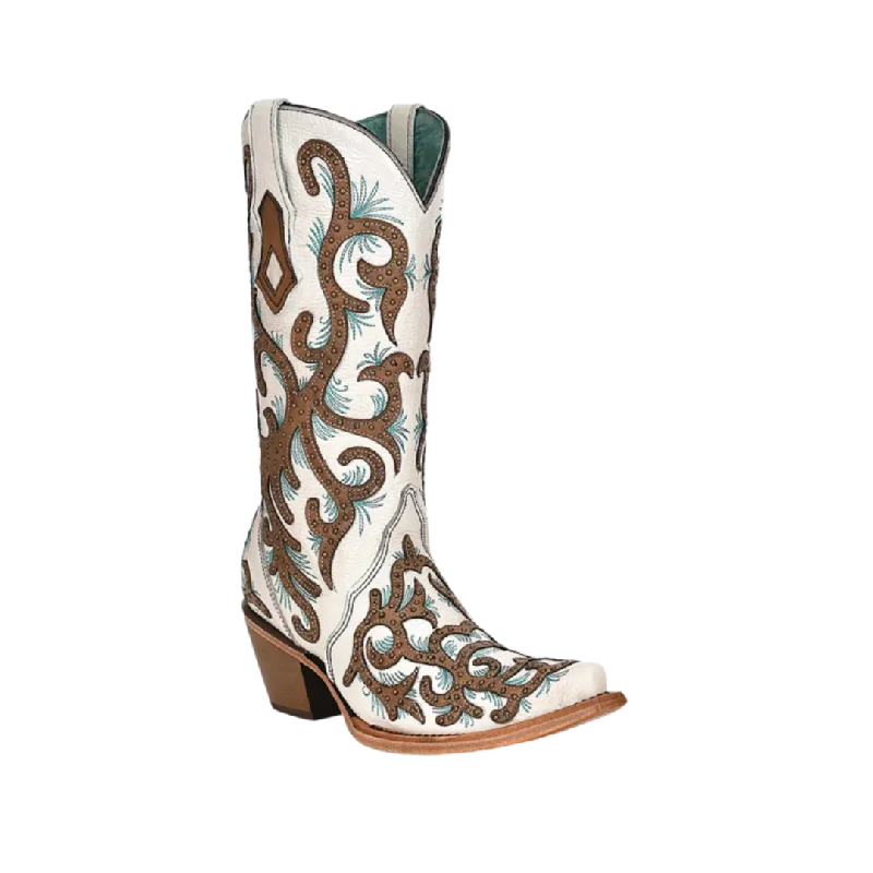 Leather Sandals For Sale Corral Women's White Overlay Embroidered Studded Boots