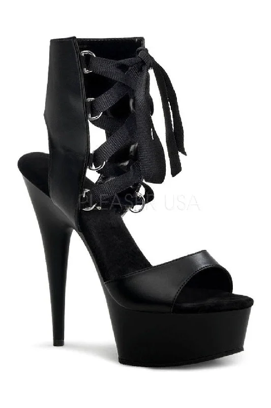Fashionable Moccasins DELIGHT-600-14 Platform Sandal  | Black Faux Leather