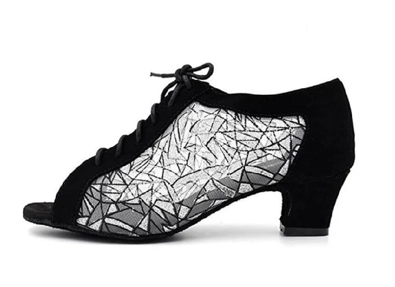 Stylish Flats For Women Black Suede Ballroom Cuban Heel Dance Shoes Latin Salsa Dancing Shoes