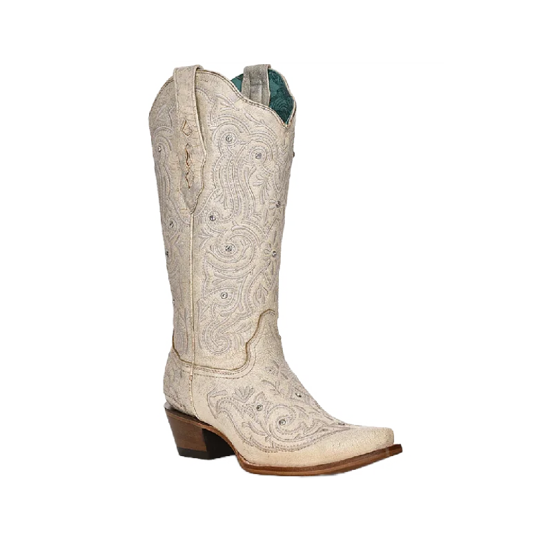 Comfortable Lace-Up Boots Corral Womens Embroidery & Crystals Bone Western Boot
