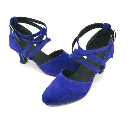 Stylish Sandals For Women Blue Velvet Ballroom Closed Toe Latin Salsa Waltz Dance Shoes