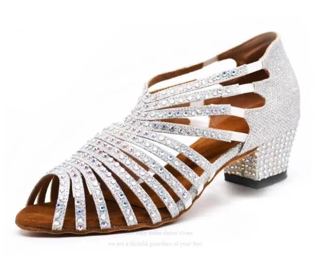 Women’s Evening Shoes Silver Diamond Ballroom Latin Salsa Wedding Cuban Dance Shoes