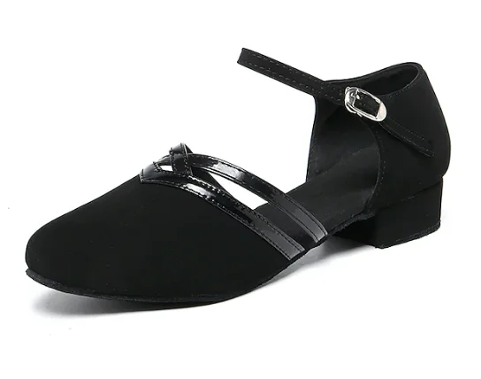 Women’s Platform Sandals Closed Toe Ballroom Dance Shoes Black Suede Cuban Heels