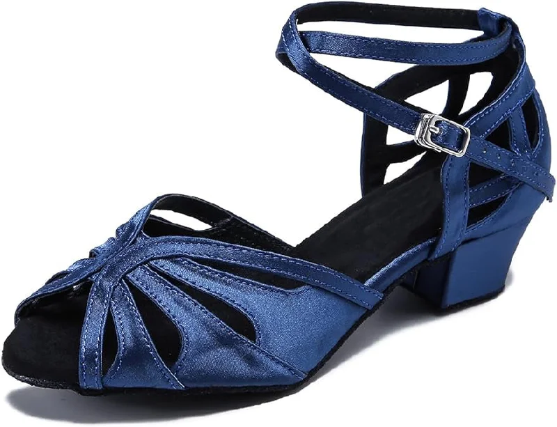 Women’s Outdoor Shoes Navy Blue Ballroom Latin Dance Shoes Swing Low Heels