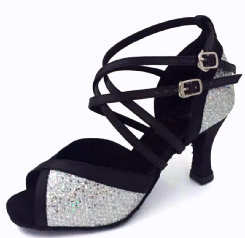 Trendy Sports Sneakers Black Satin Silver Sparkle Dance Shoes Salsa Dancing Shoes