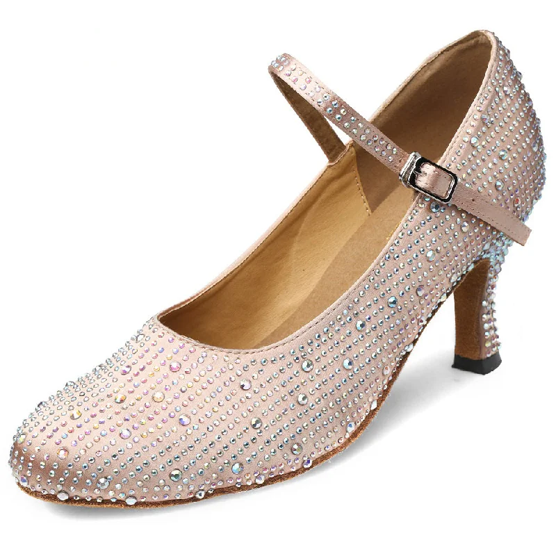 Women’s Slip-On Shoes Closed Toe Ballroom Dance Shoes Rhinestone Nude