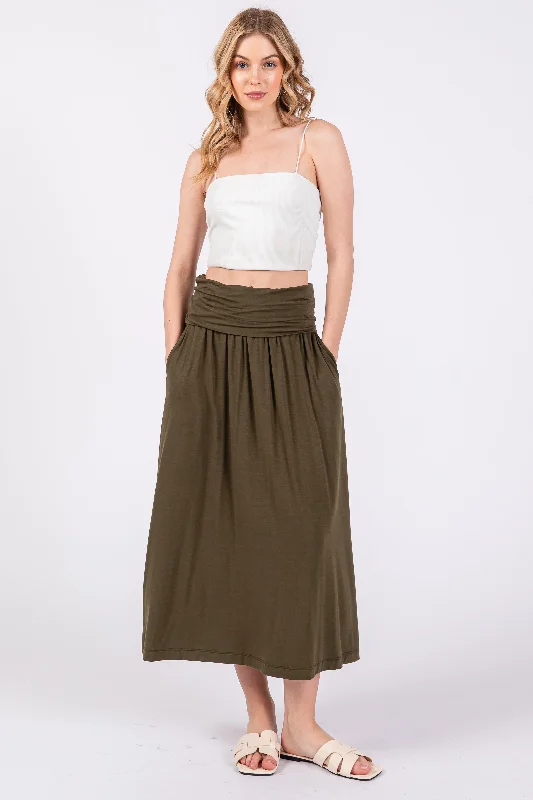 Women’s Work Outfits Olive Fold-Over Maxi Skirt