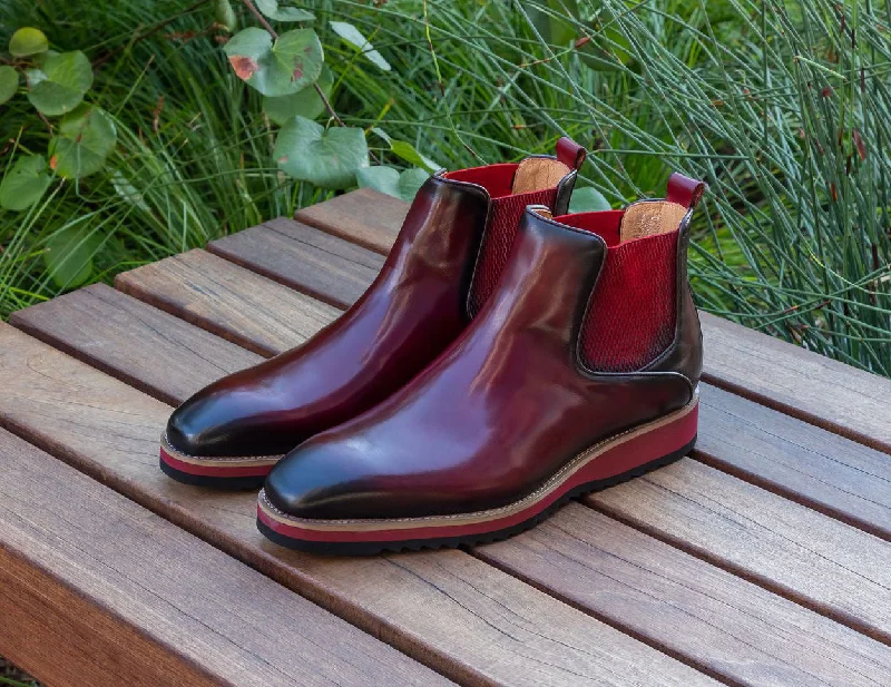 Casual Winter Shoes Burnished Calfskin Slip-On Boot Burgundy