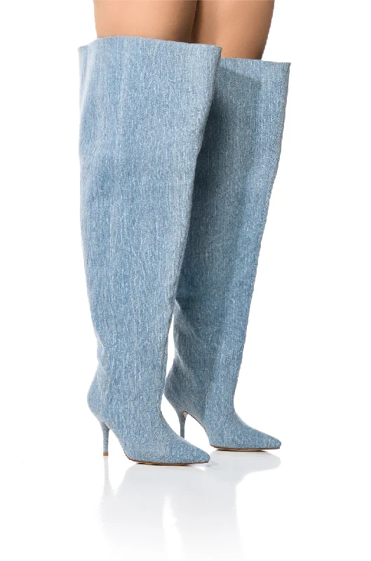 Fashionable Flat Shoes AZALEA WANG AMBY BUCKET BOOT IN DENIM