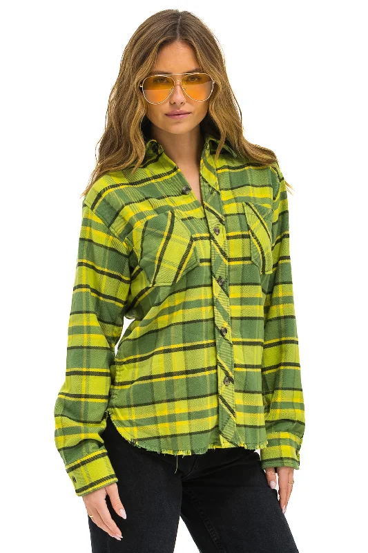 Women’s Summer Fashion PLAID FLANNEL LIGHT WEIGHT UNISEX WESTERN SHIRT - AVOCADO PLAID