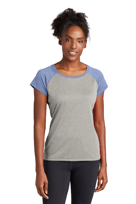 Comfortable Skirts For Women Sport-Tek Womens Contender Heather Moisture Wicking Short Sleeve Wide Neck T-Shirt - Heather Vintage Grey/Heather True Navy Blue