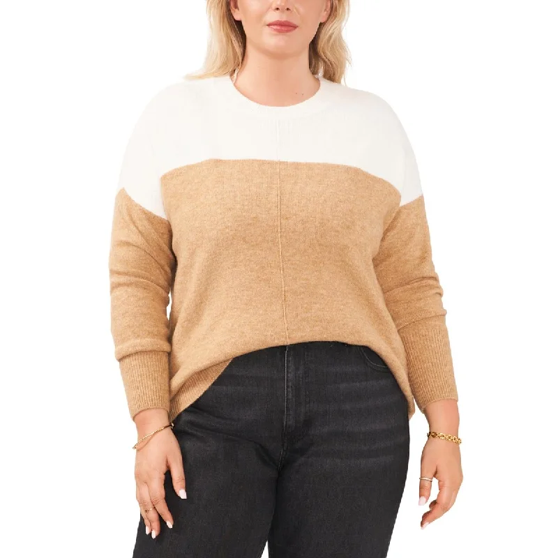 Women’s Classic Fashion Vince Camuto Womens Plus Knit Colorblock Crewneck Sweater