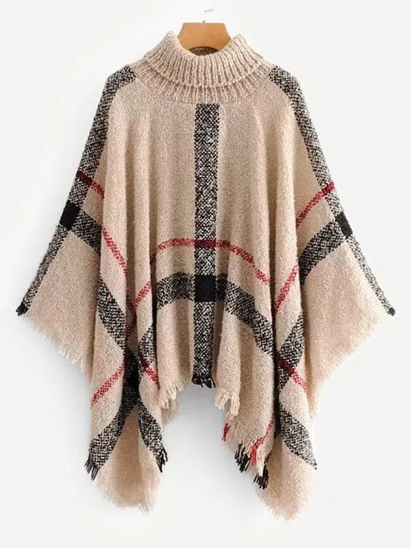 Affordable Women’s Footwear Plus Raw Hem Striped Poncho Sweater