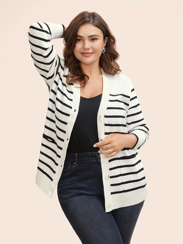 Comfortable Shoes For Women Supersoft Essentials Striped Button Up Cardigan