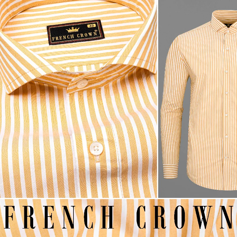 Comfortable Outerwear Apricot Yellow Striped Premium Cotton Shirt