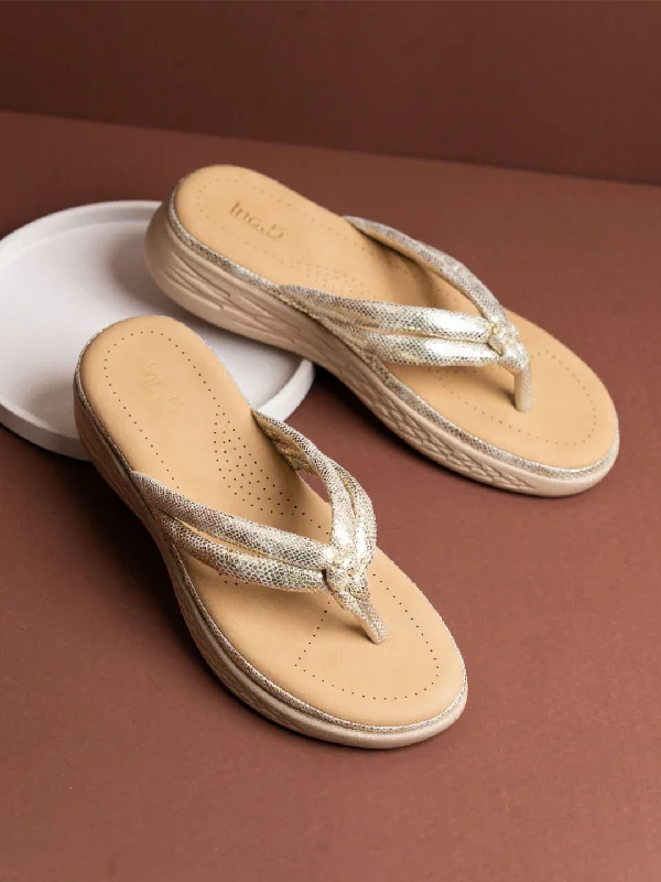 Comfortable Slippers For Home Womens Golden Casual T-Strap Flats