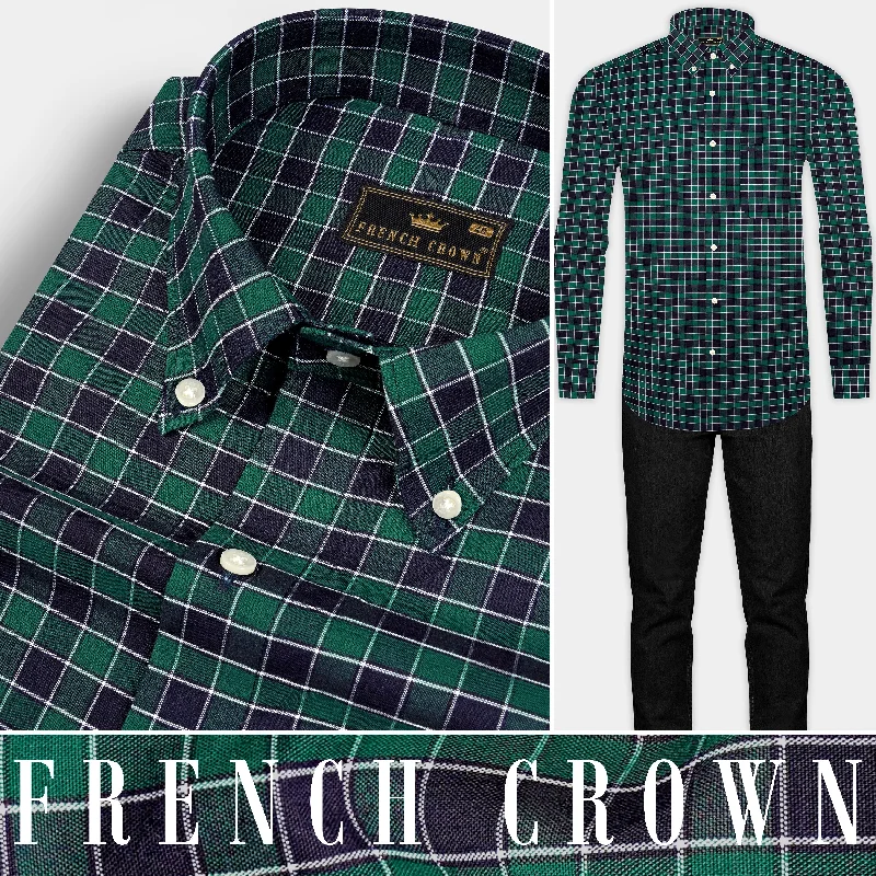 Trendy Dresses Online Causal Green and Martinique Blue Checkered Premium Cotton Shirt