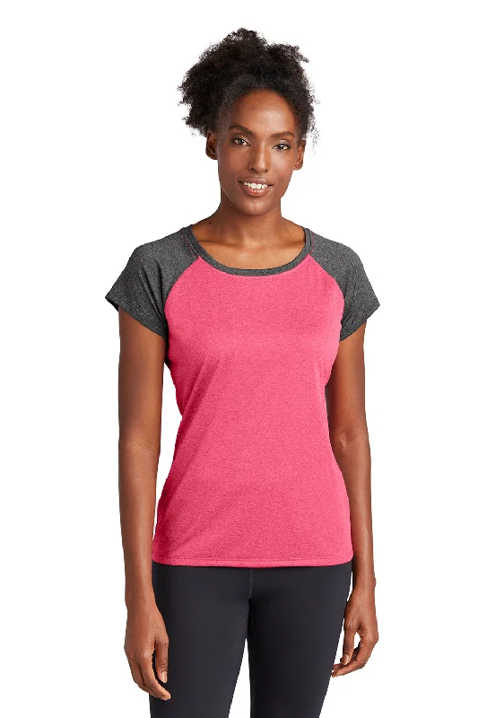 Trendy Boots For Women Sport-Tek Womens Contender Heather Moisture Wicking Short Sleeve Wide Neck T-Shirt - Heather Raspberry Pink/Heather Graphite Grey