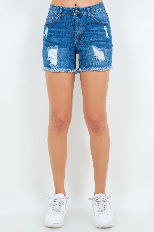 Stylish Women’s Footwear American Bazi High Waist Distressed Frayed Denim Shorts