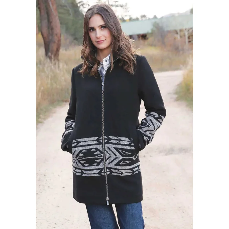 Stylish Tops For Women Cruel Denim Women's Black Aztec Accent Full Zip Walking Coat CWJ7478001