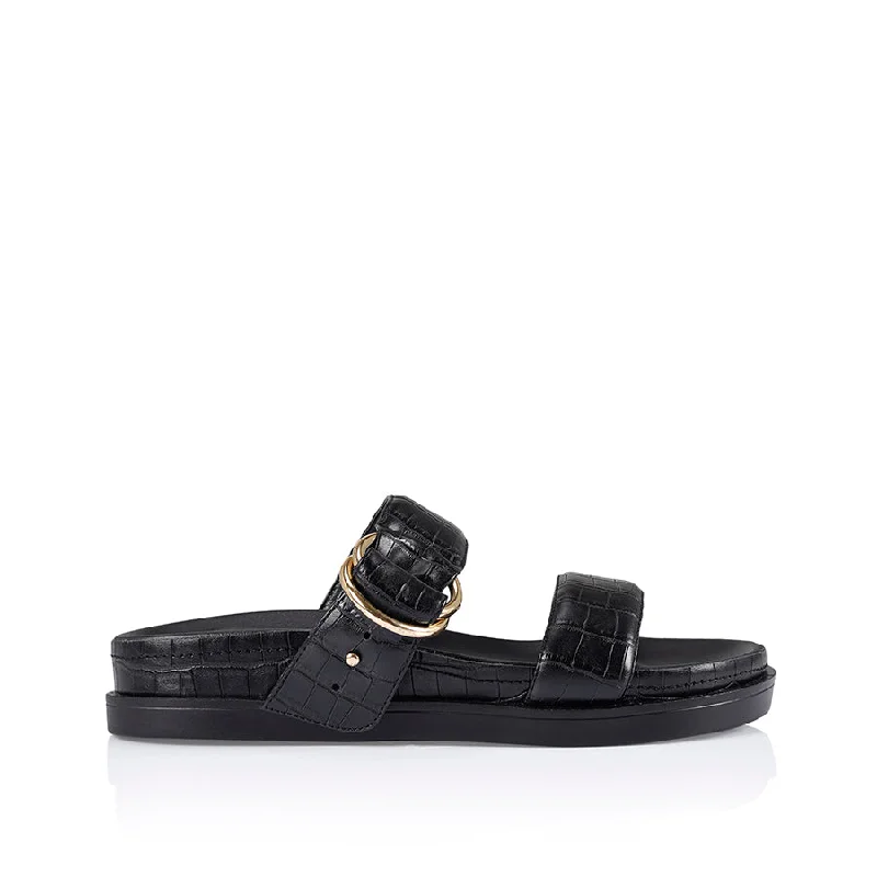 Waterproof Hiking Boots Oslo Chunky Slides - Black Croc Emboss