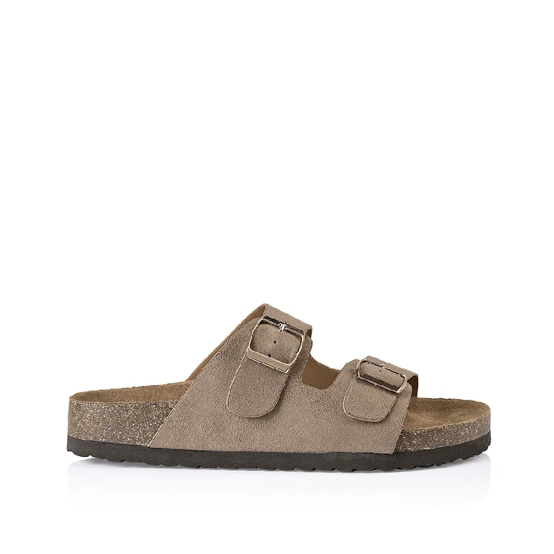 Comfortable Dress Flats Xylo Footbed Slides - Taupe Micro