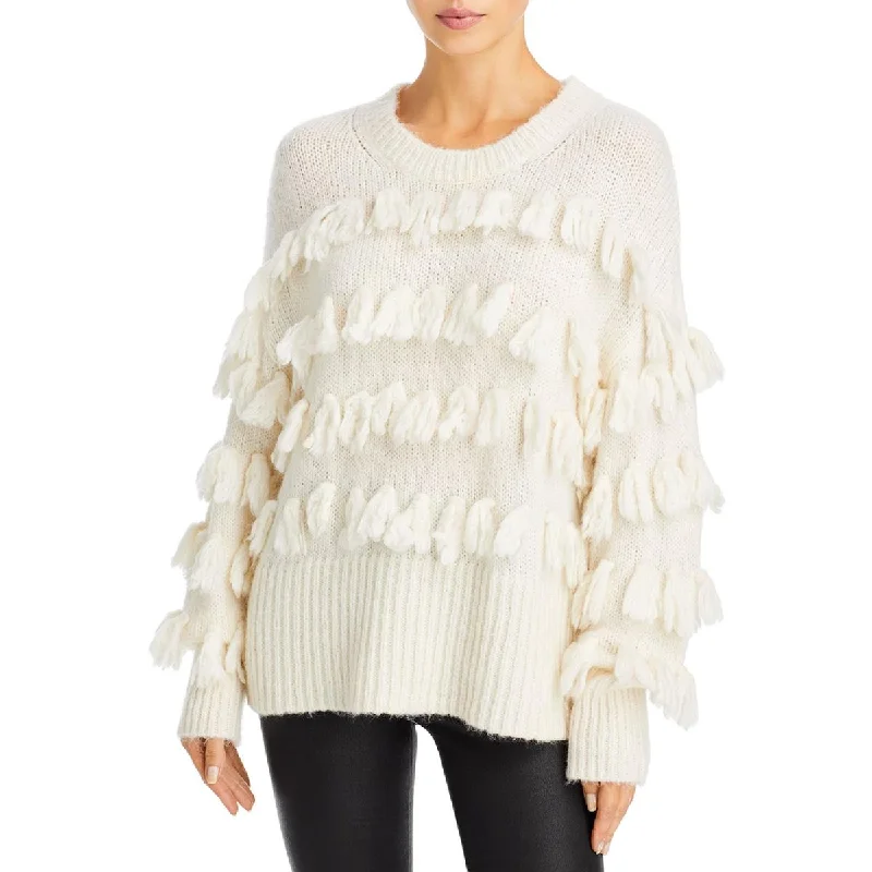 Women’s Winter Accessories Cinq a Sept Womens Merino Wool Tassel Crewneck Sweater