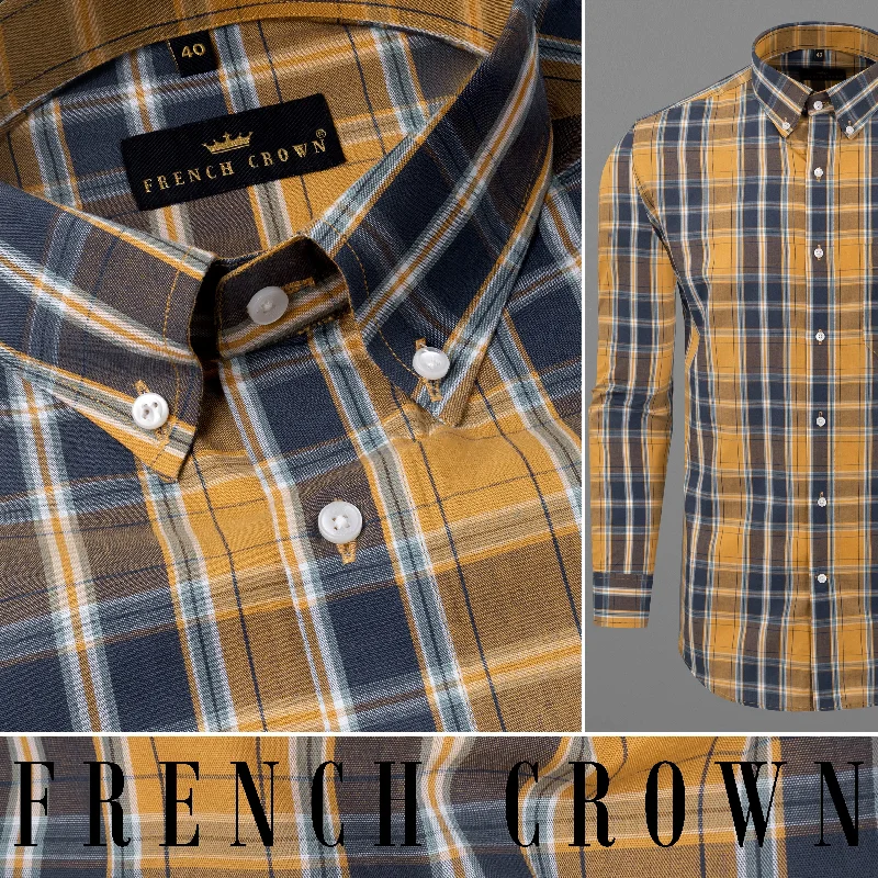 Women’s Summer Outerwear Anzac Yellow and Valhalla Blue Plaid Premium Cotton Shirt