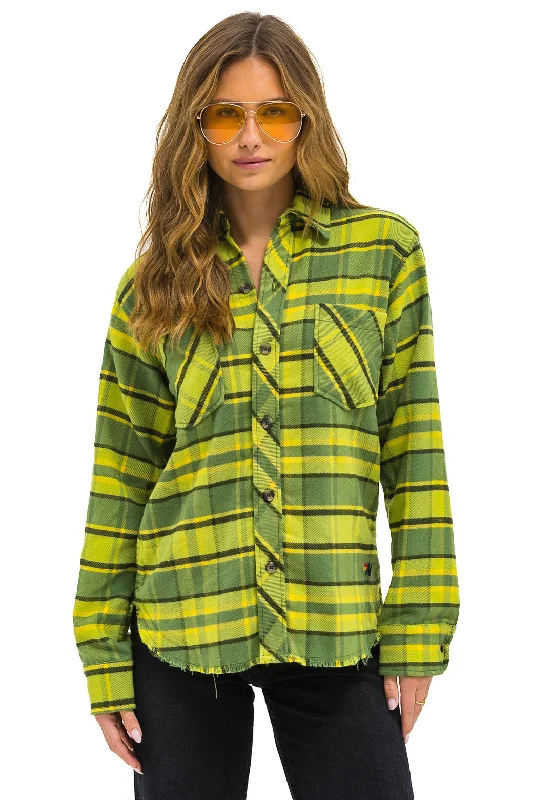 Trendy Outerwear Sale PLAID FLANNEL WESTERN SHIRT - AVOCADO PLAID