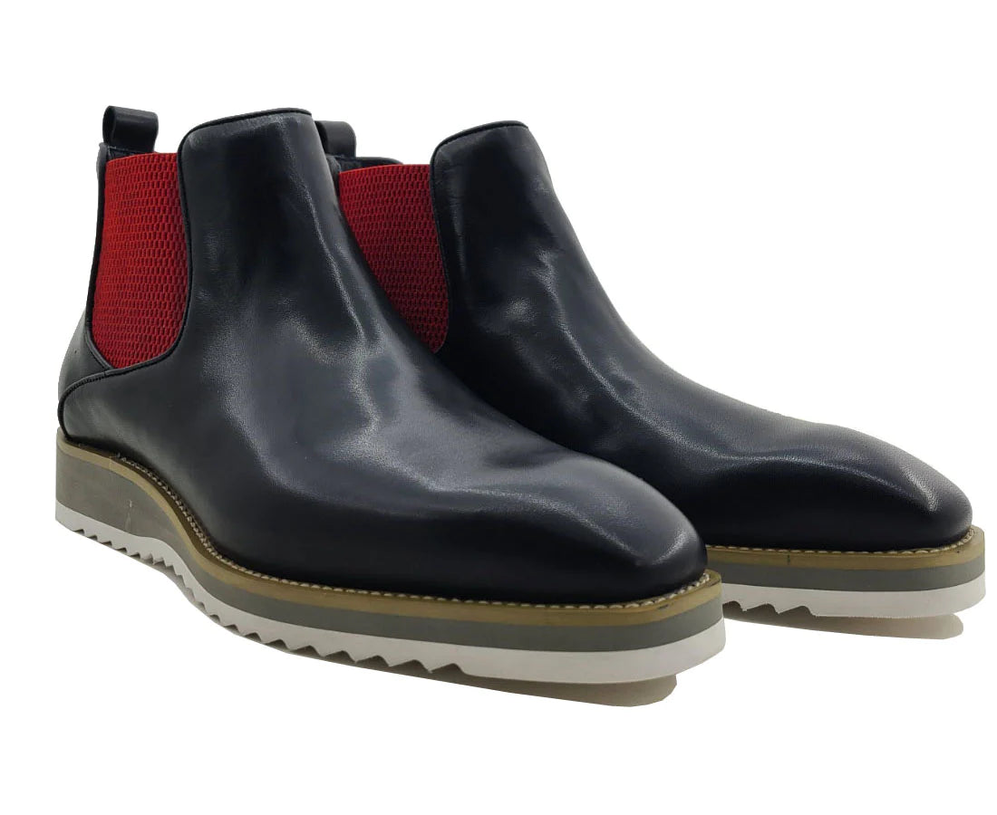 Elegant Casual Footwear Burnished Calfskin Slip-On Boot Black/Red