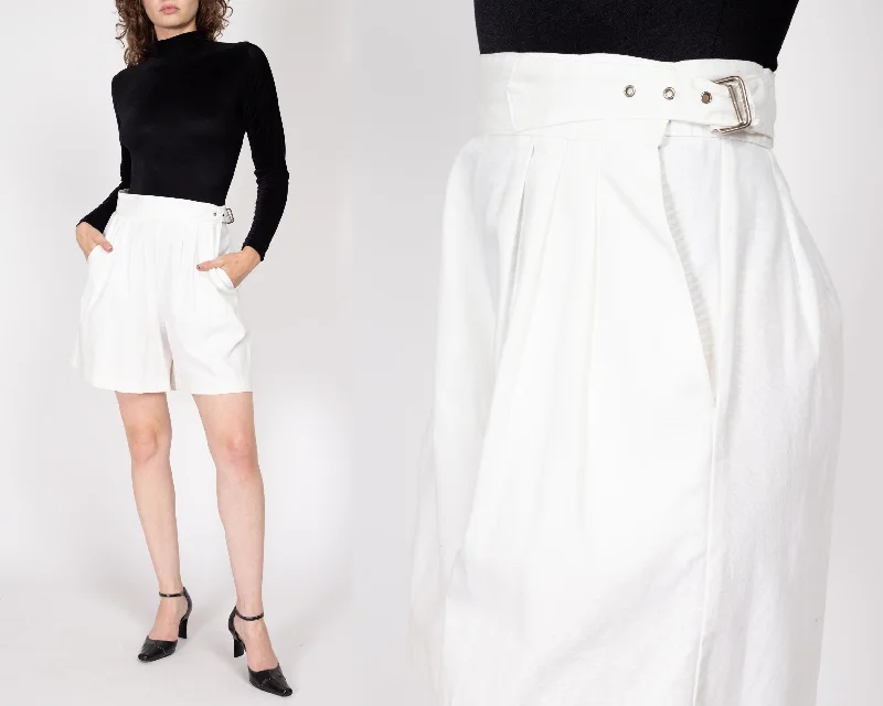 Women’s Outdoor Fashion Medium 80s White Cinched Waist Pleated Shorts