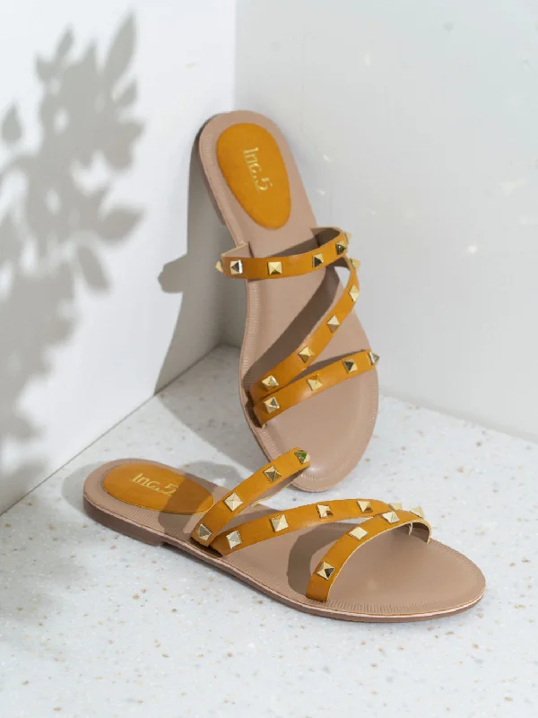 Fashionable Flat Shoes Womens Mustard Casual Strappy Open Toe Flats