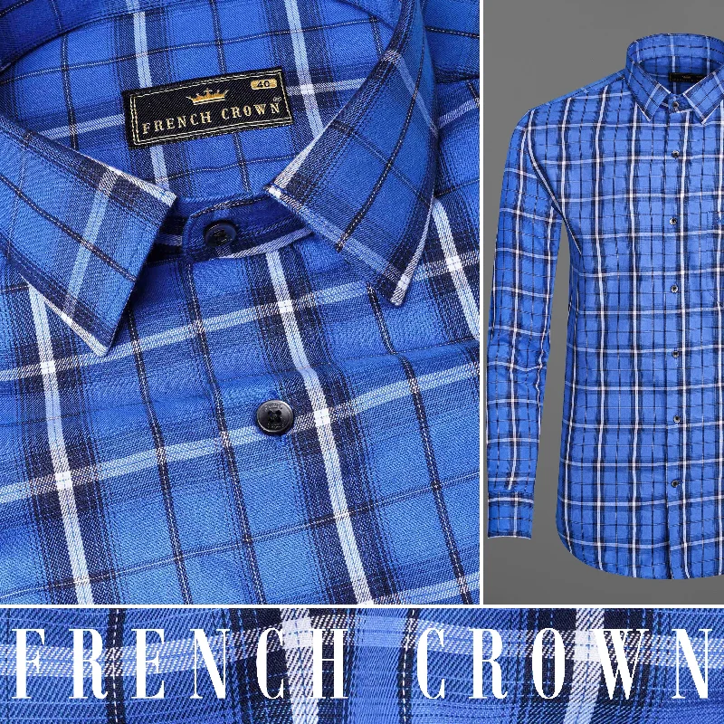 Trendy Outerwear Sale Indigo Blue Plaid Twill Premium Cotton Shirt