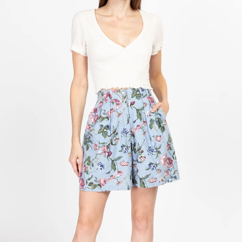 Winter Fashion For Women Sm-Med 90s Blue Floral Print Shorts