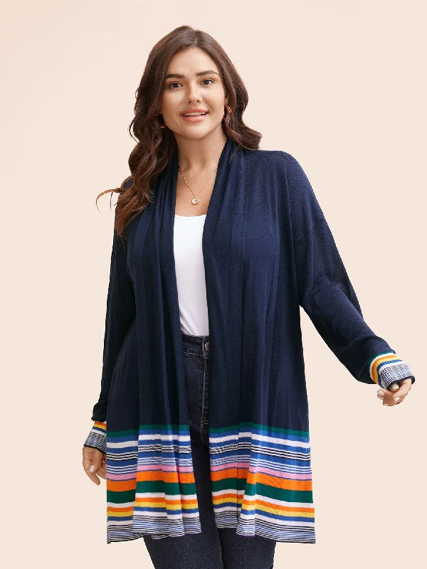 Winter Clothing For Women Supersoft Essentials Contrast Striped Patchwork Cardigan