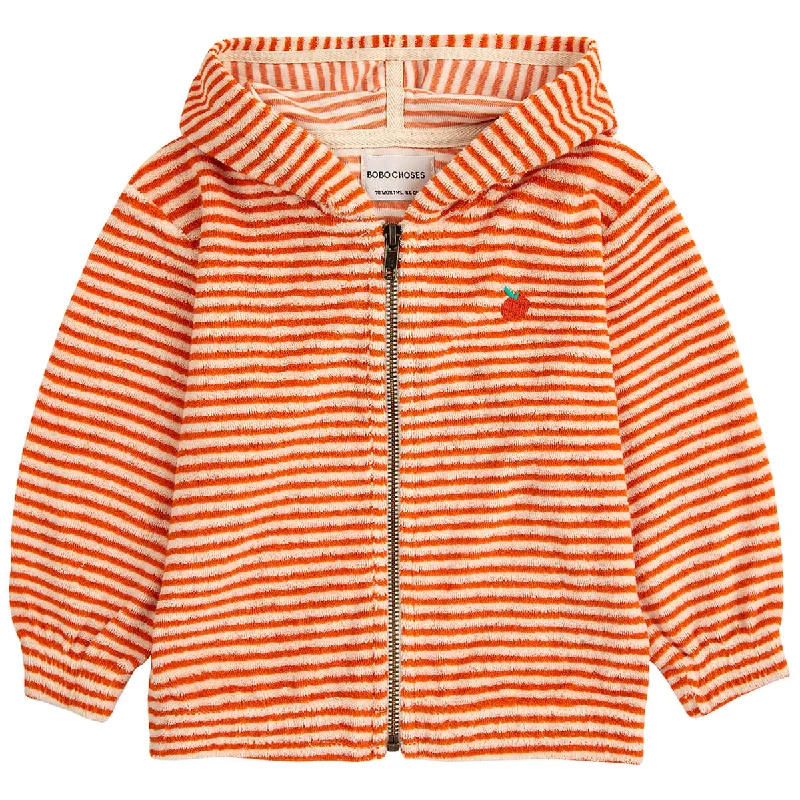 Women’s Trendy Trousers Orange Stripes Terry Zipped Baby Hoodie by Bobo Choses - Last One In Stock - 12 Months